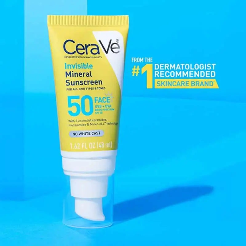 CeraVe Invisible Mineral Sunscreen SPF 50 48ml | Zinc Oxide Face Sunscreen