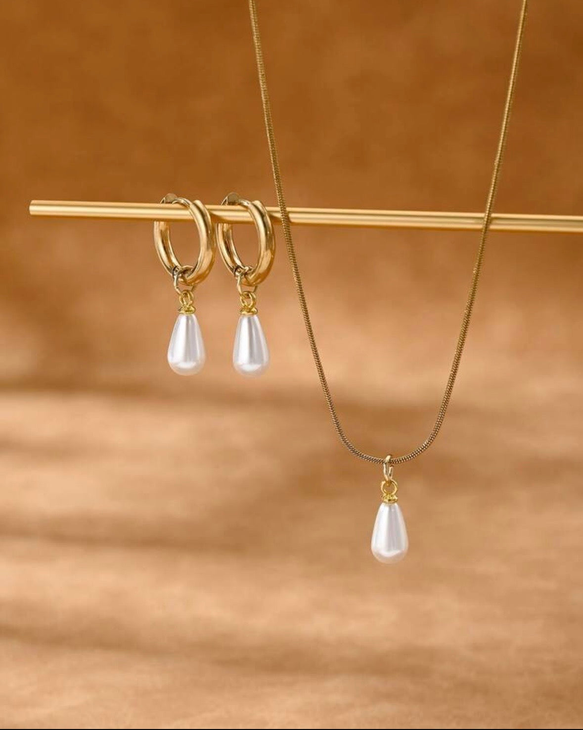Classic Gold Pearl Set (Stainless Steel. Tarnish Free. Water Proof.)