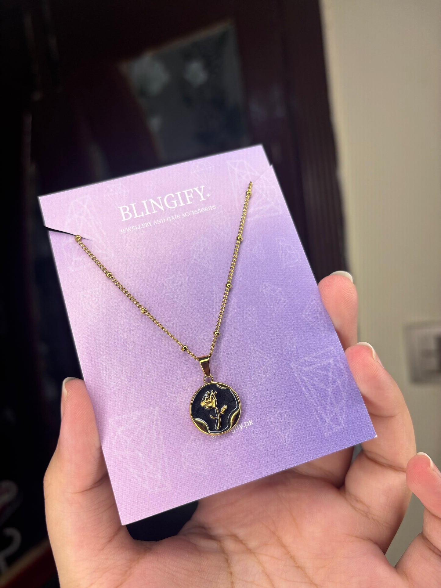 Black & Gold Flower Pendant (Stainless Steel, Tarnish Free)