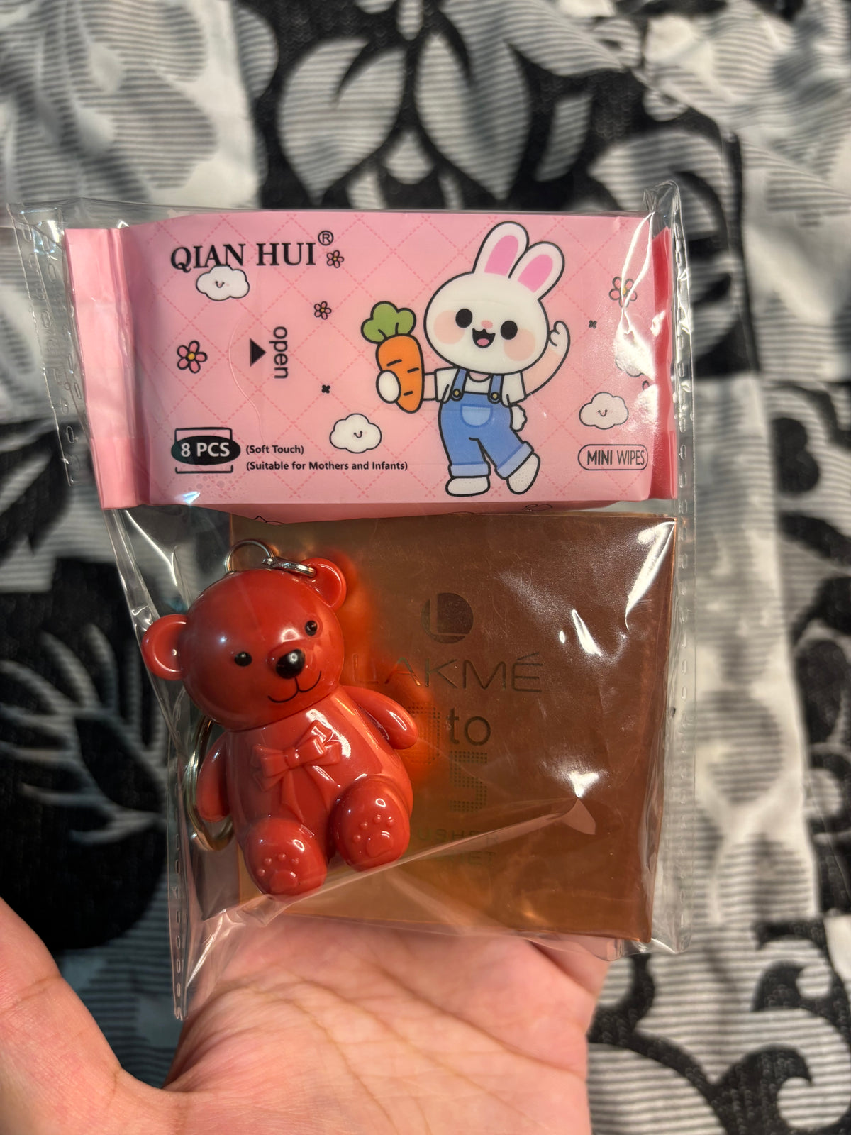 Deal C (Lakme Blush, Teddy Bear Gloss/Keychain, Wipes)