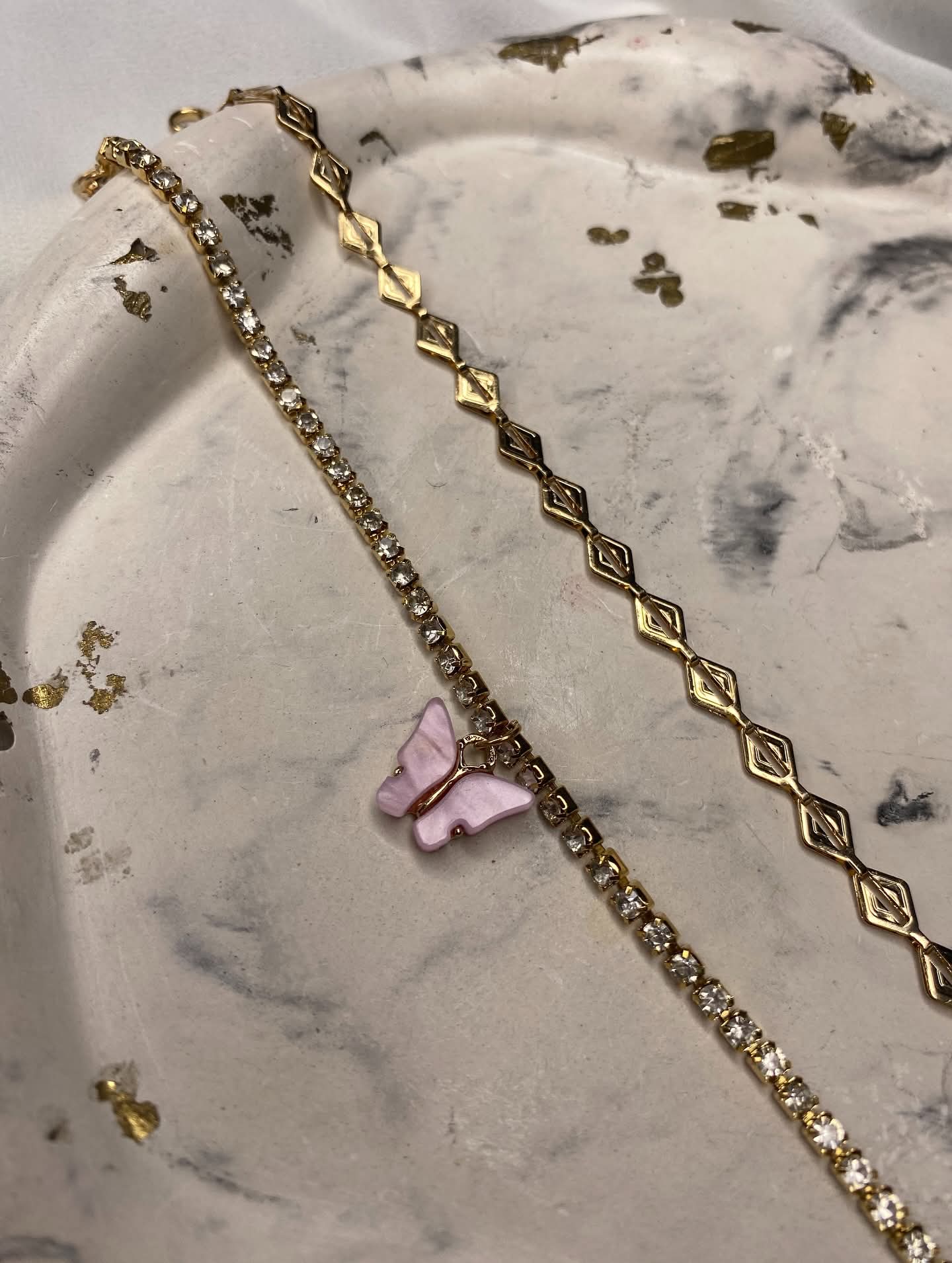 Pink butterfly set of 2 bracelet