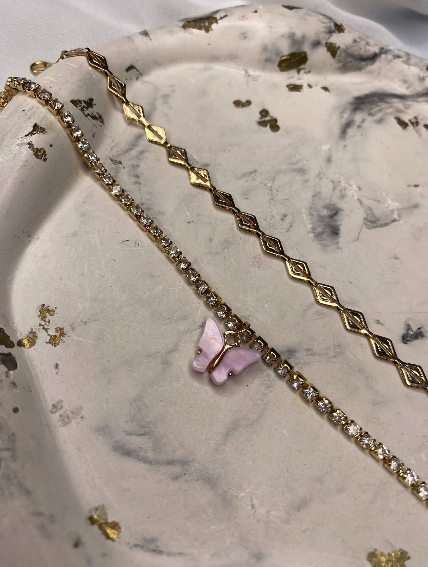 Pink butterfly set of 2 bracelet