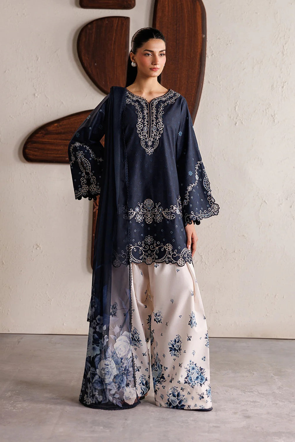Sapphire Bloom 3pc Embroidered Farshi Set