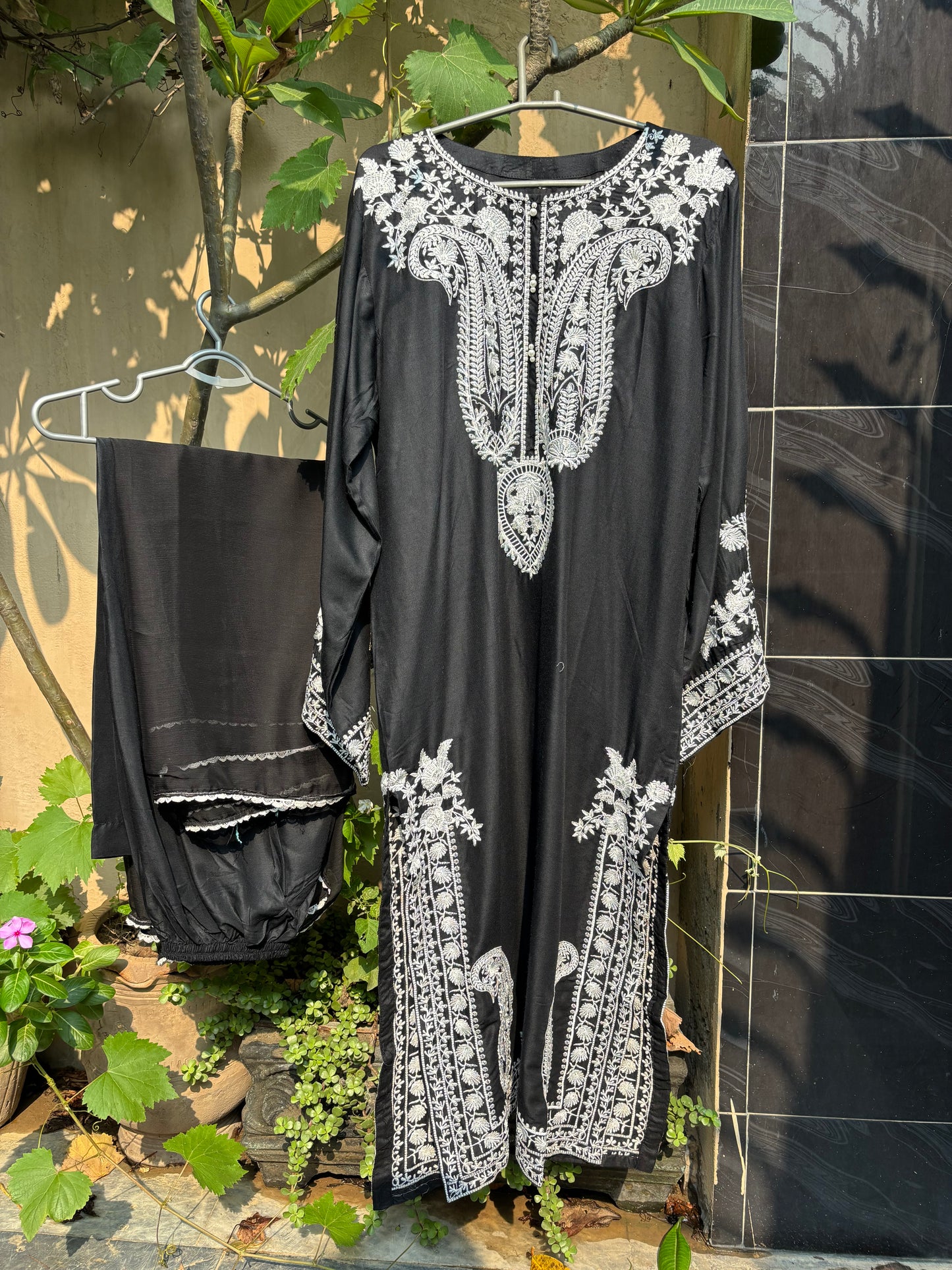 Black & White Embroidered 3 Piece