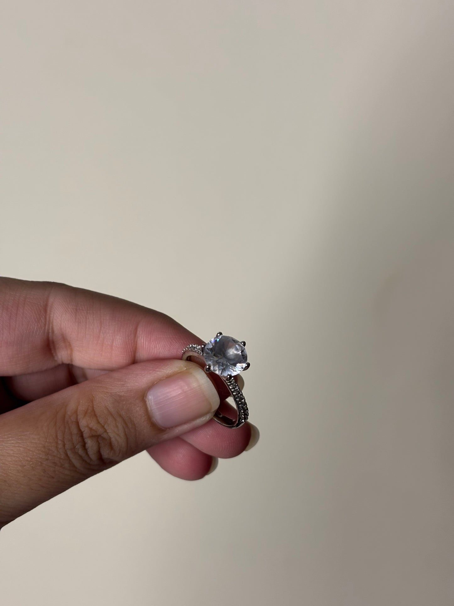 Round Silver Stone Ring Adjustable Size (Stainless Steel, Tarnish Free)