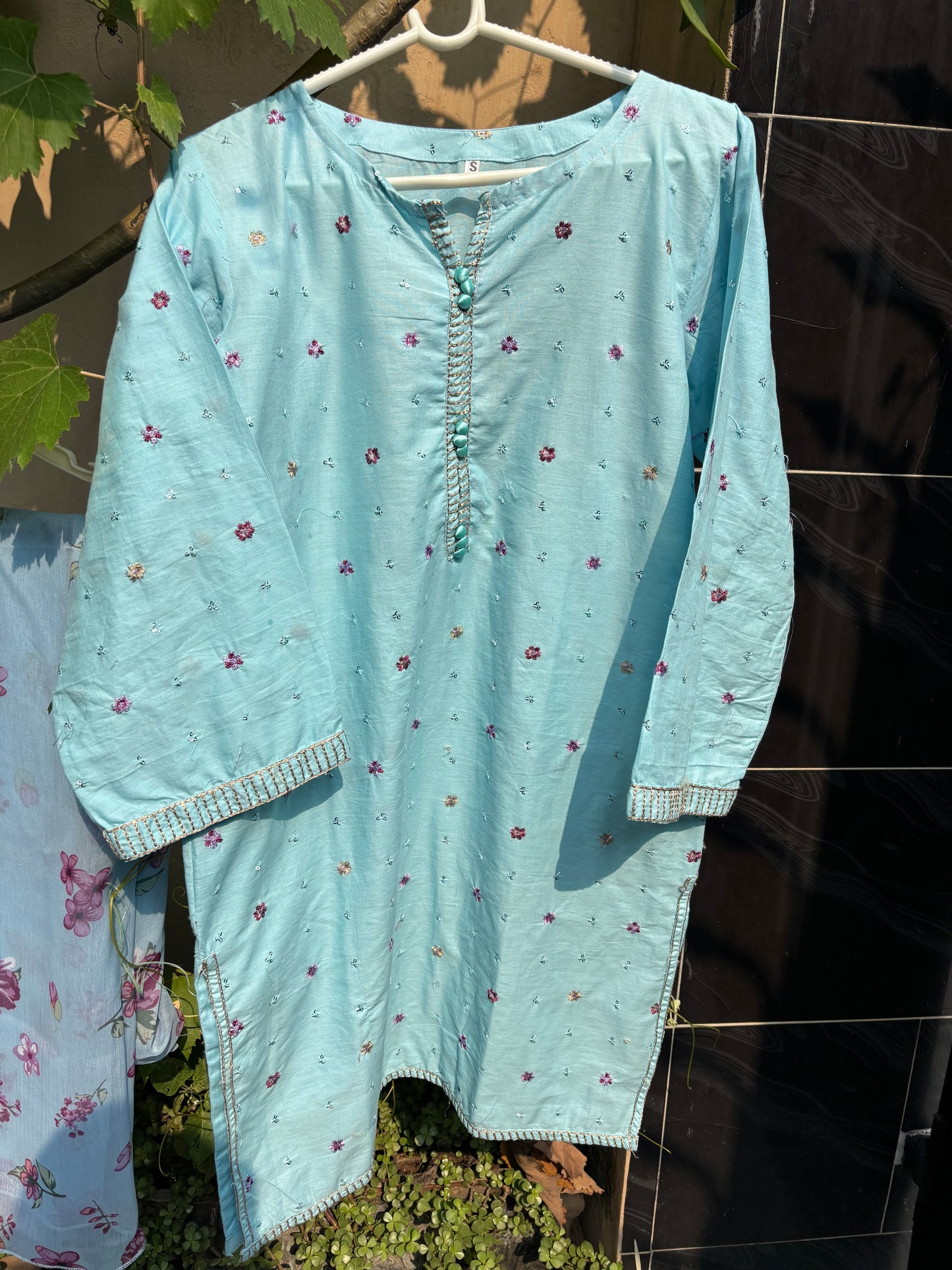 Aqua Embroidered 3 Piece