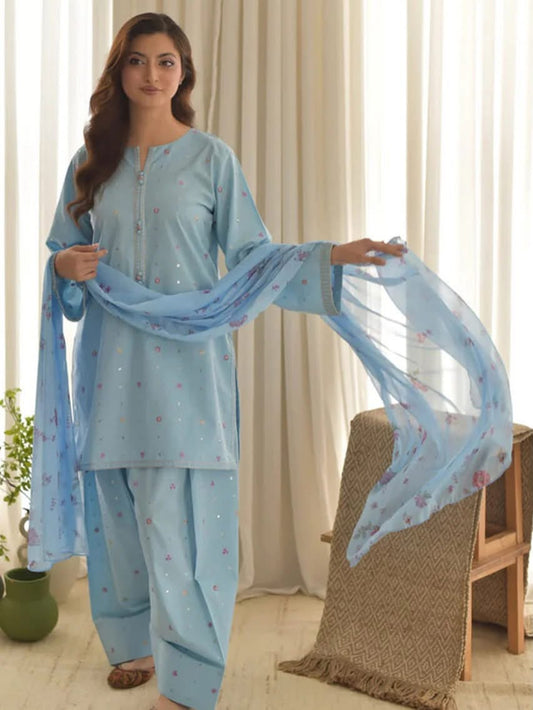 Aqua Embroidered 3 Piece