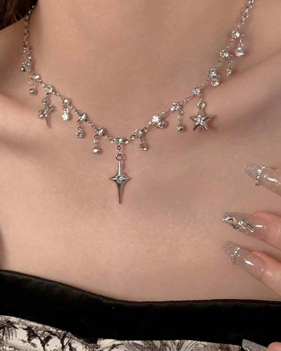 Cross Fringe Necklace Ultra Flashy Zirconia Collarbone Chain