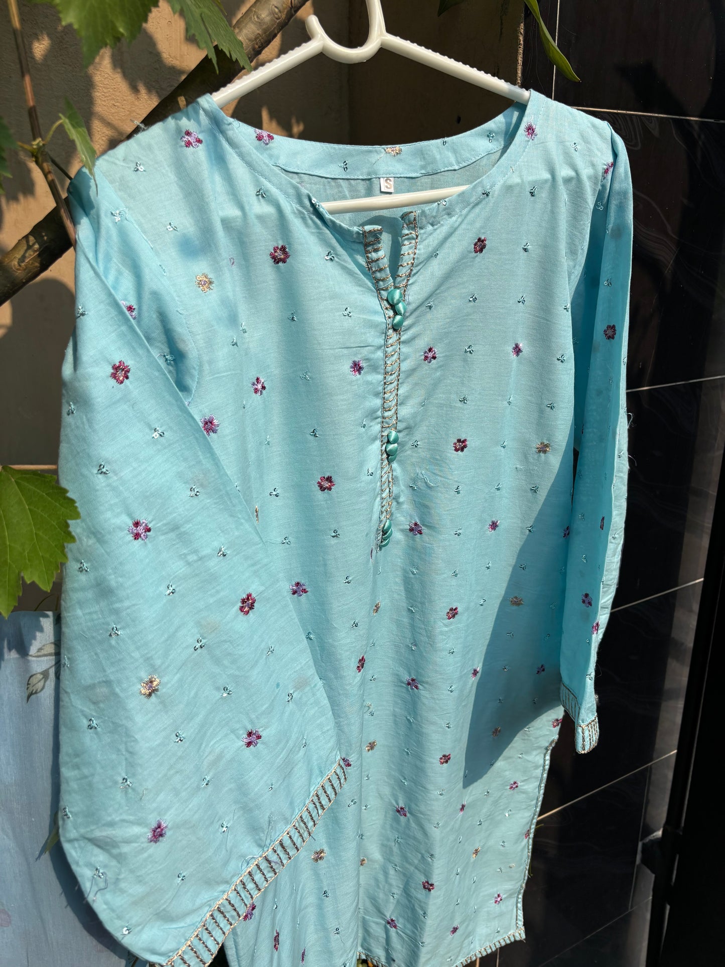 Aqua Embroidered 3 Piece