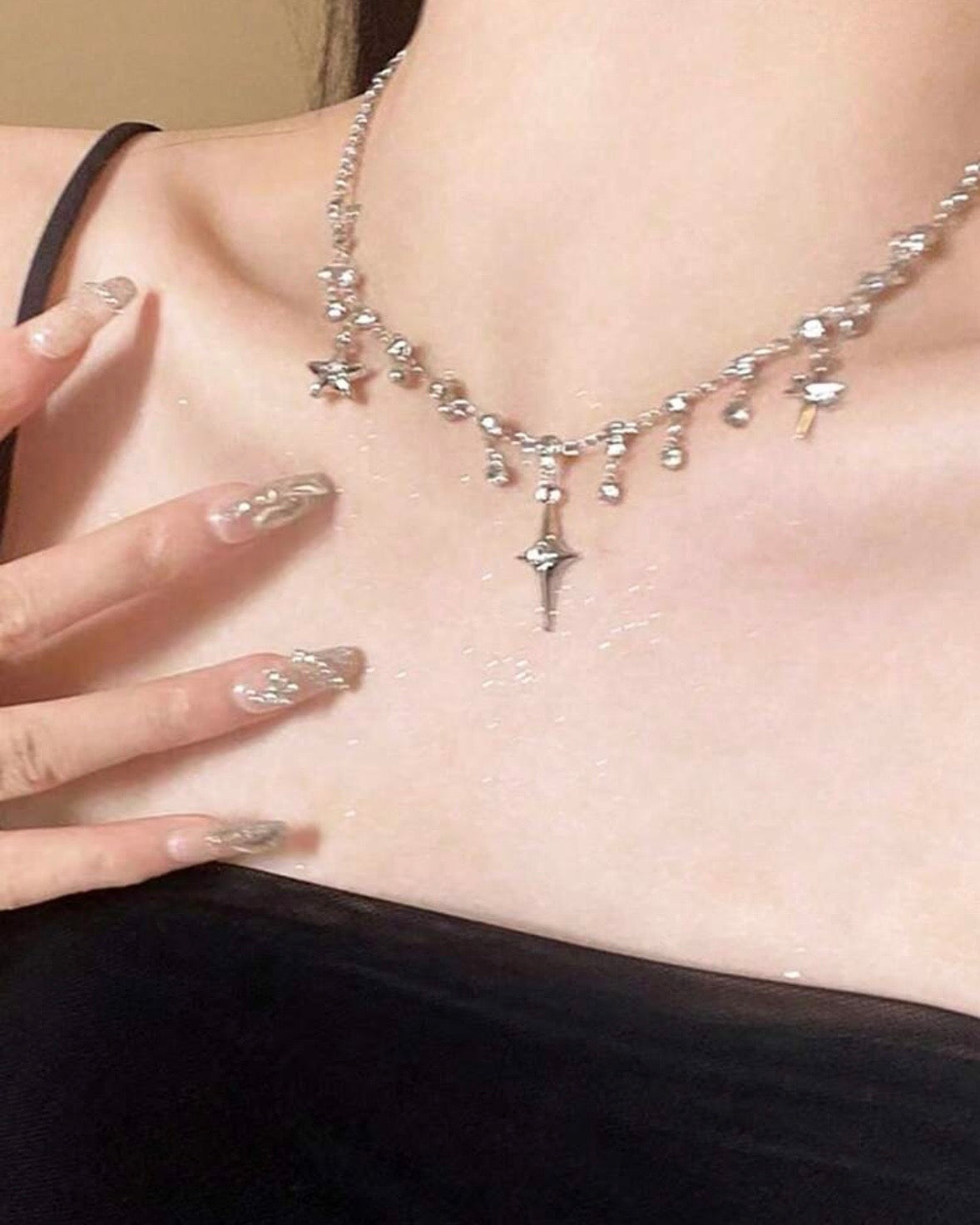 Cross Fringe Necklace Ultra Flashy Zirconia Collarbone Chain