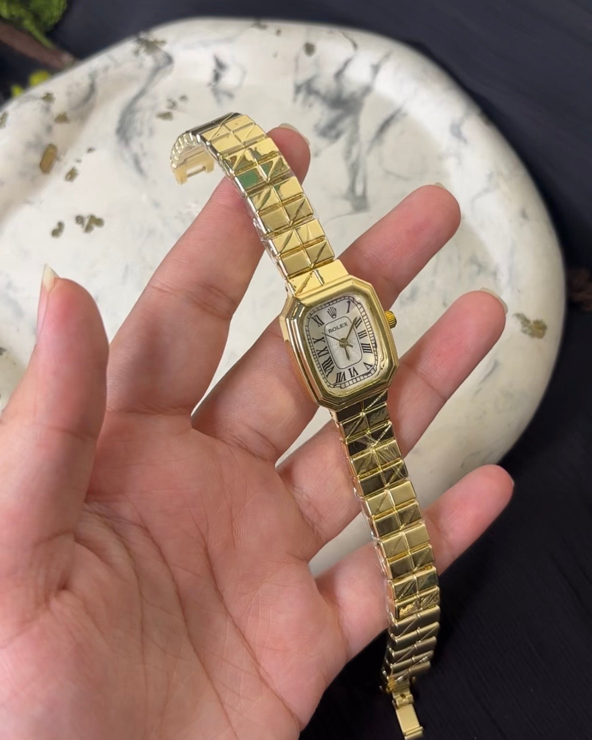 Gold Rectangle Dial Watch