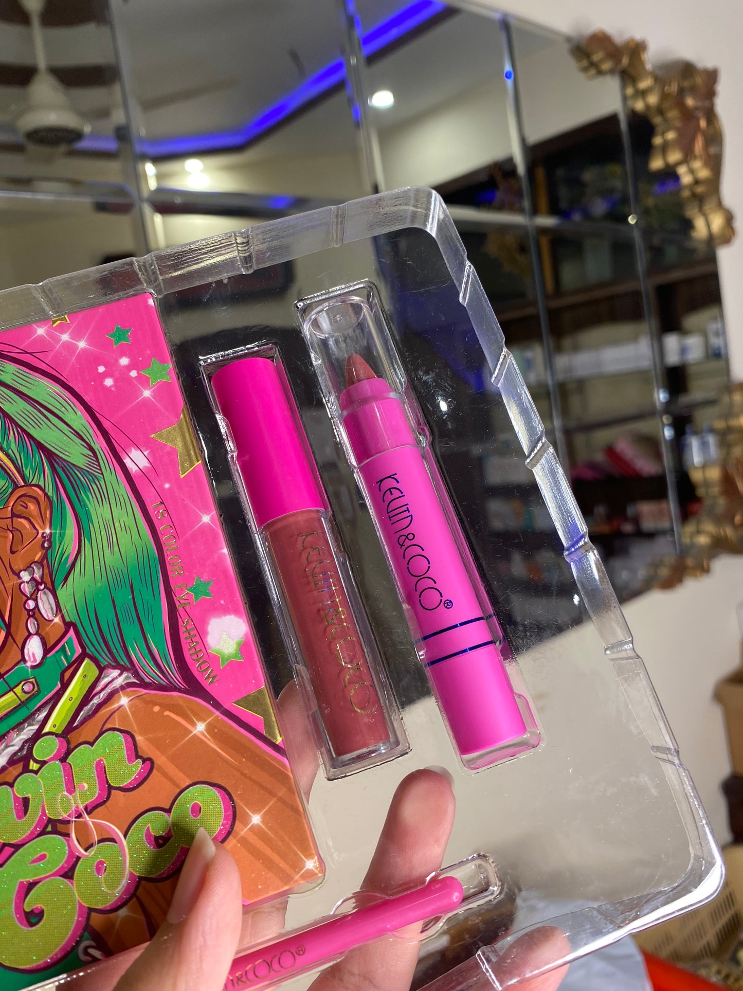 Kevin & Co Eye and Lip Set (eyeshadow palette, liquid lipstick, lip crayon, brush)