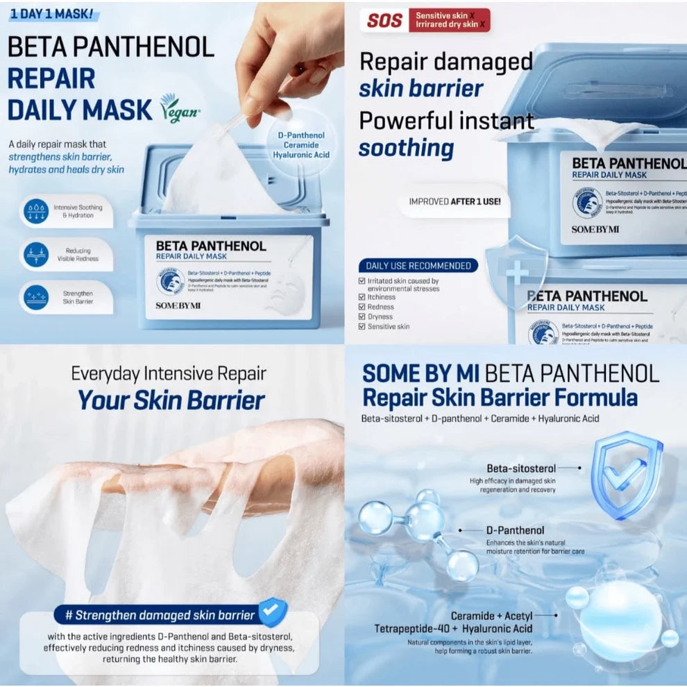 SOME BY MI Daily Mask 30 Sheets | Beta Panthenol, Retinol, Yuja Niacin & Galactomyces Glutathione