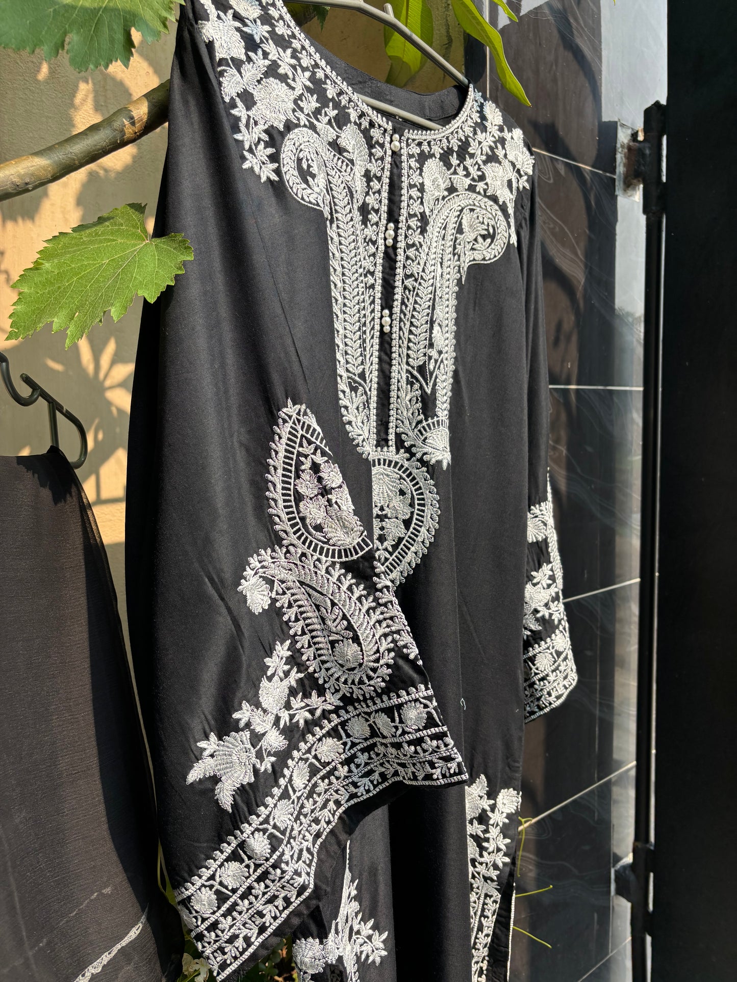 Black & White Embroidered 3 Piece