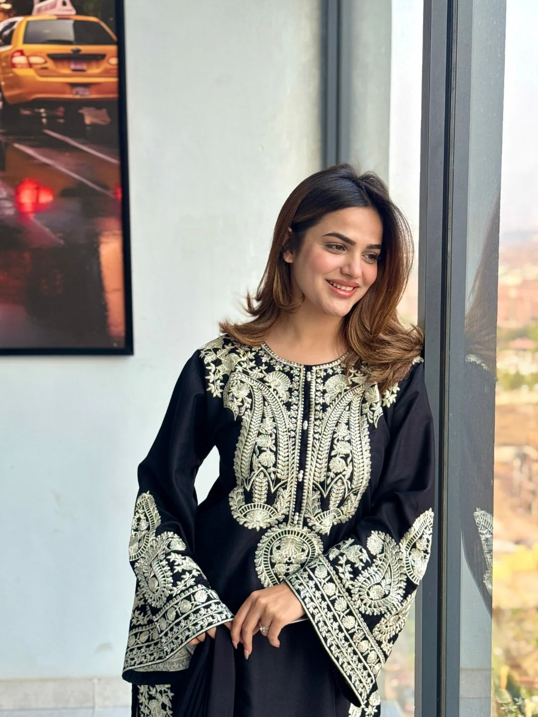 Black & White Embroidered 3 Piece