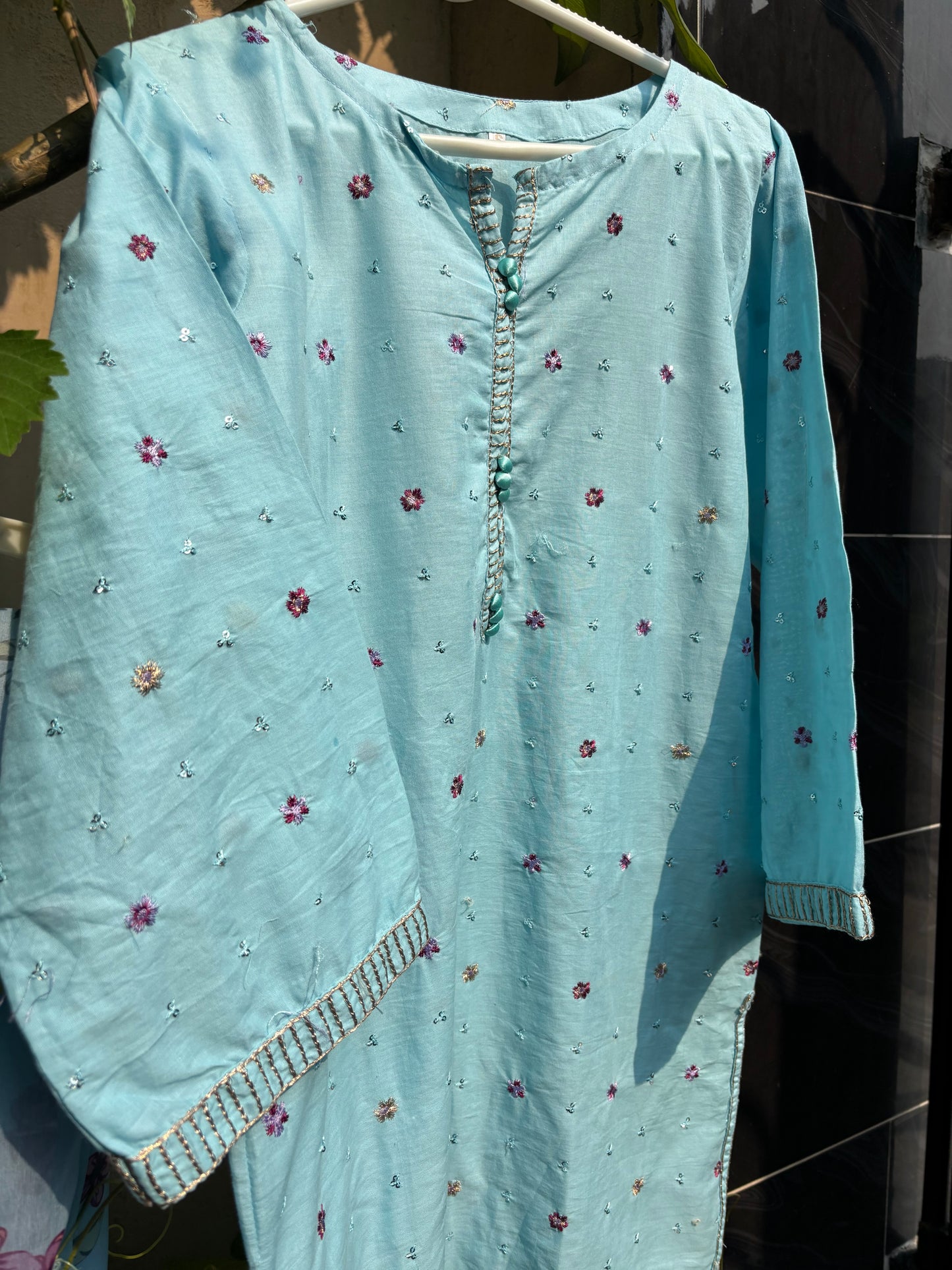 Aqua Embroidered 3 Piece