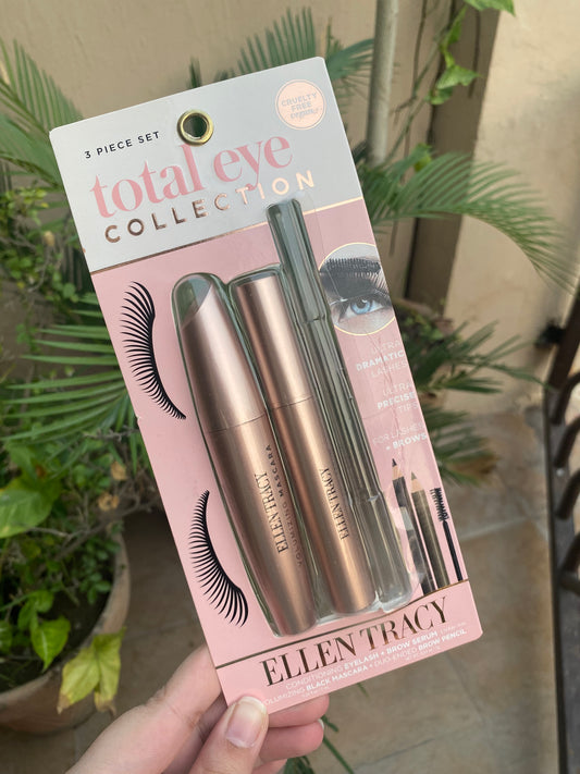 Ellen Tracy Total Eye Collection 3 Piece Set for Eyes
CONDITIONING EYELASH + BROW SERUM • VOLUMIZING BLACK MASCARA • DUO-ENDED BROW PENCIL