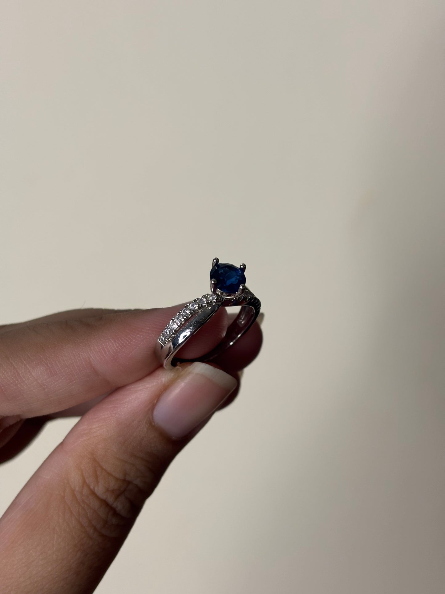 Blue Round Stone Ring Adjustable Size (Stainless Steel, Tarnish Free)