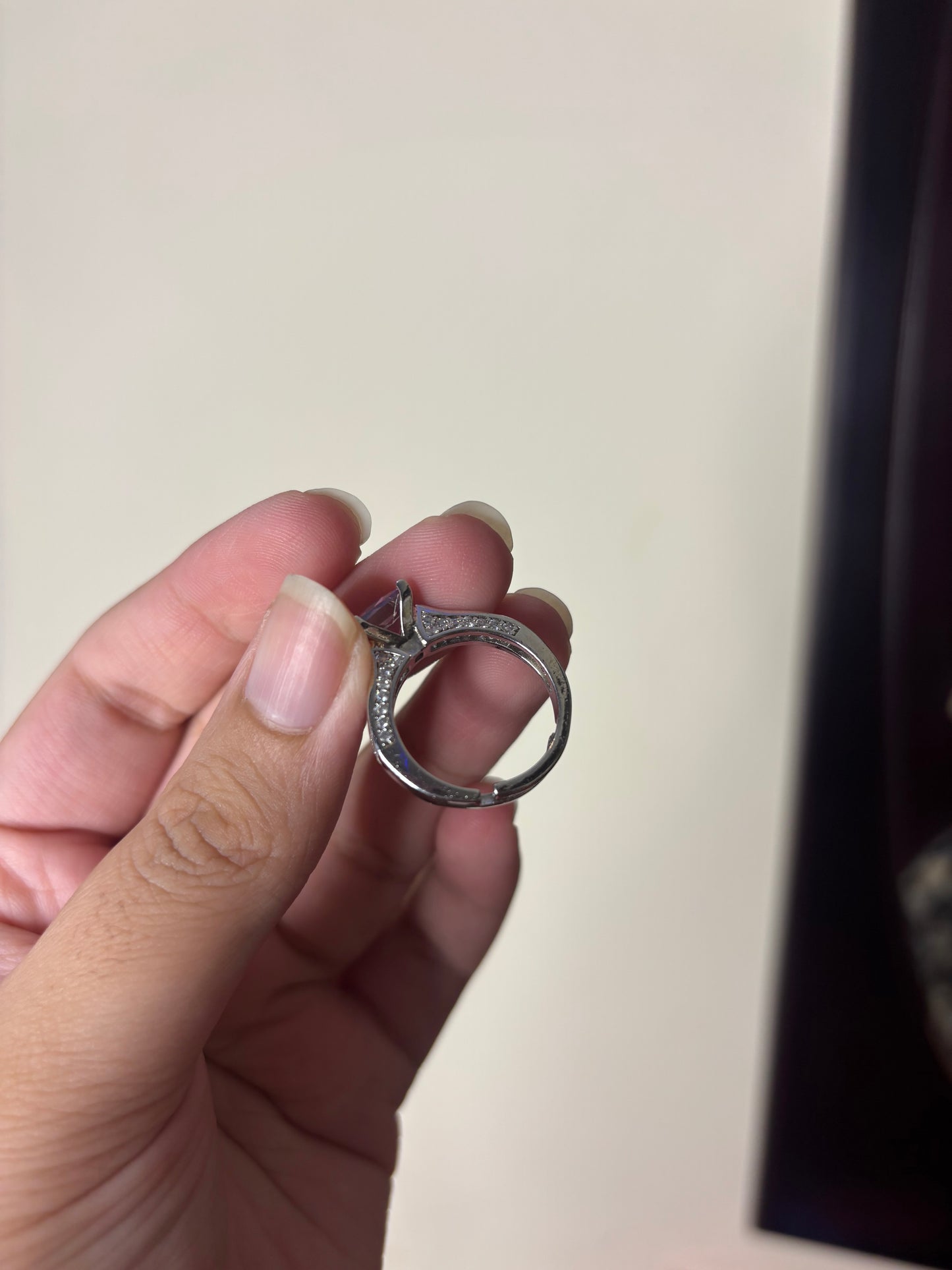 Square Silver Stone Ring Adjustable Size (Stainless Steel, Tarnish Free)