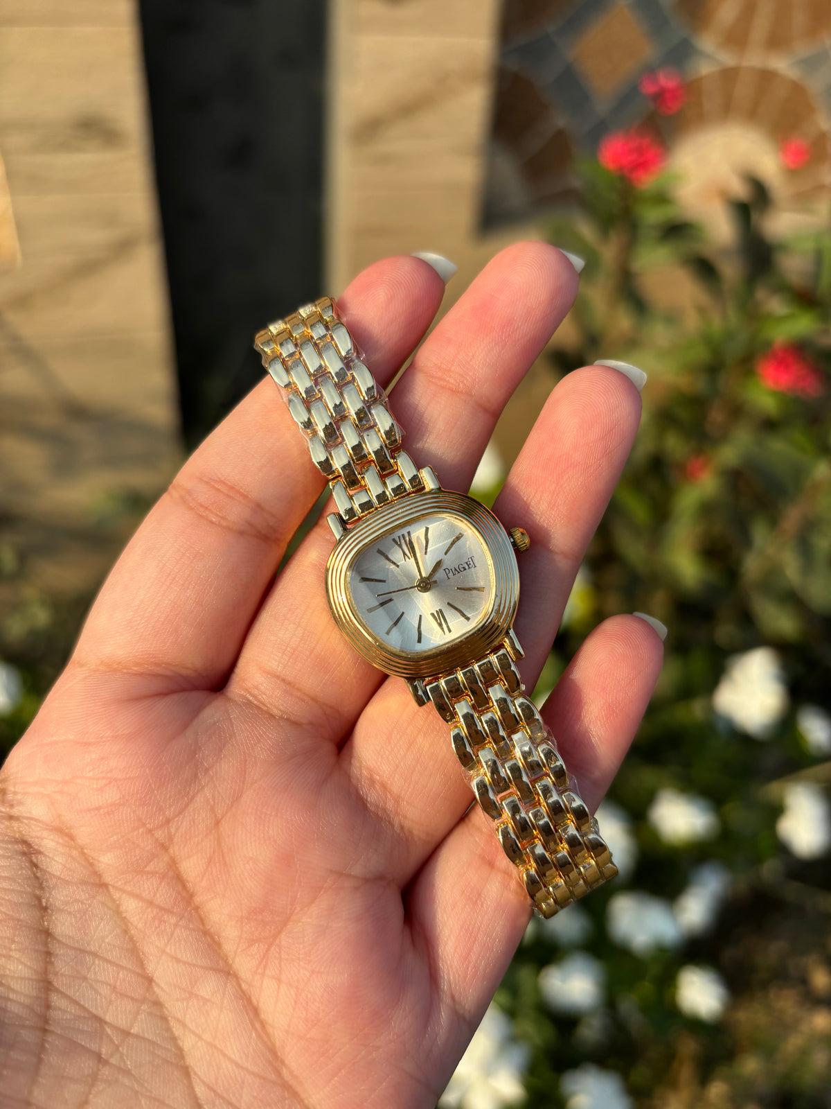 Irregular White Dial Gold Watch
