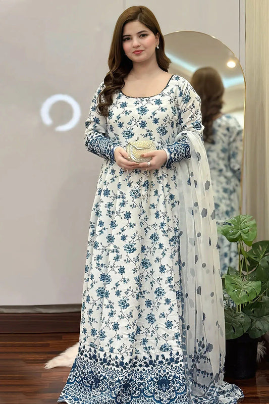 Blue & White Floral Printed Maxi 2 Piece