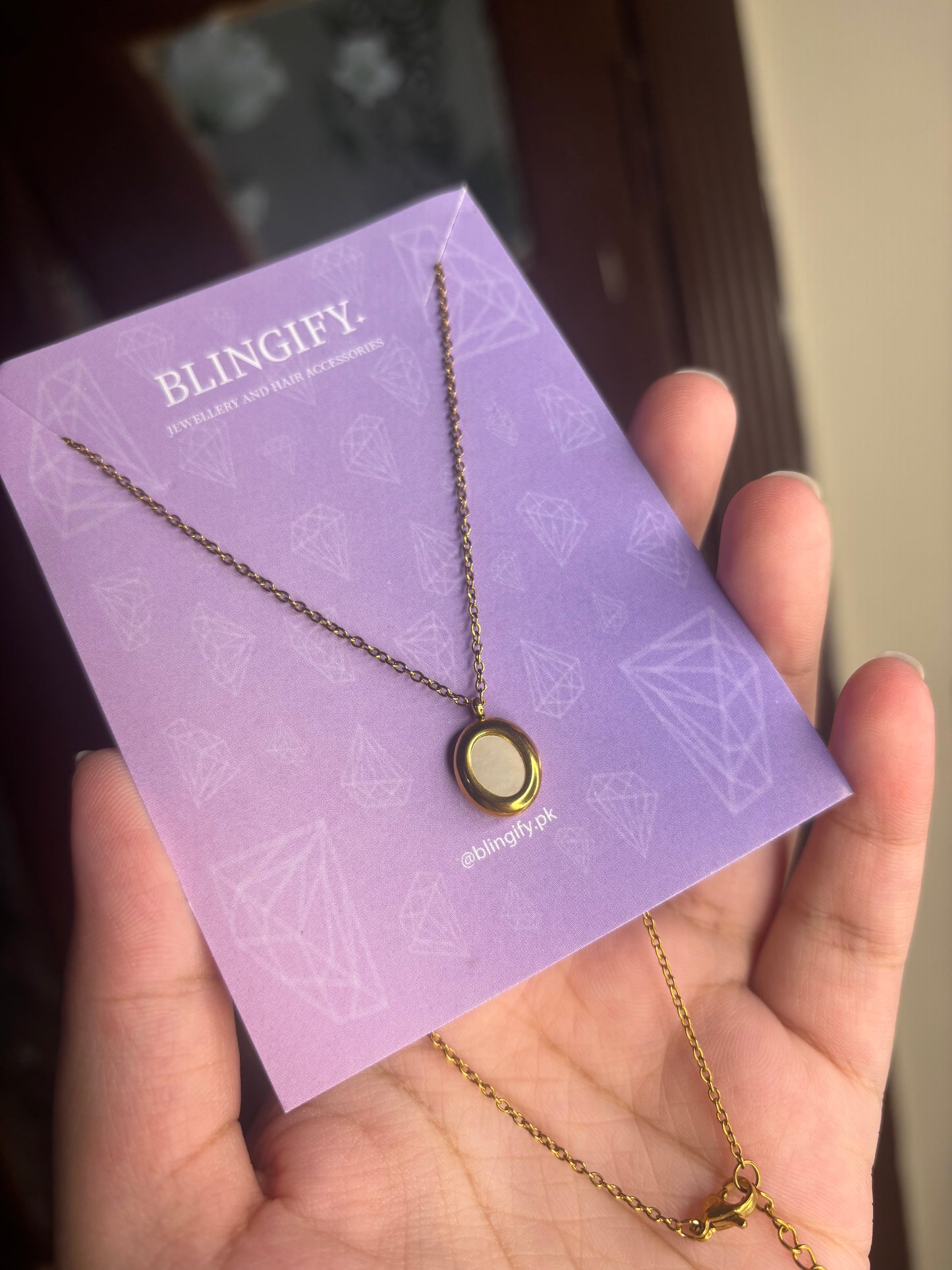 White Oval Stone Pendant (Stainless Steel, Tarnish Free)
