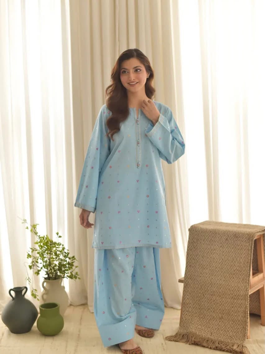 Aqua Embroidered 3 Piece