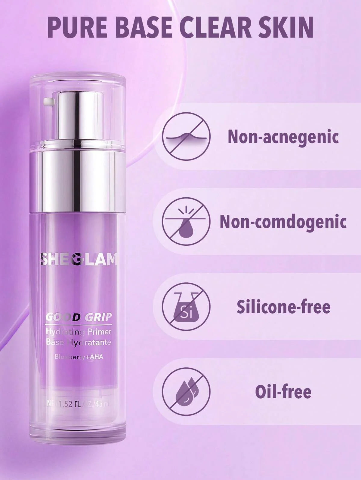 SHEGLAM Good Grip Hydrating Primer Blueberry + AHA | Gripping Makeup Primer