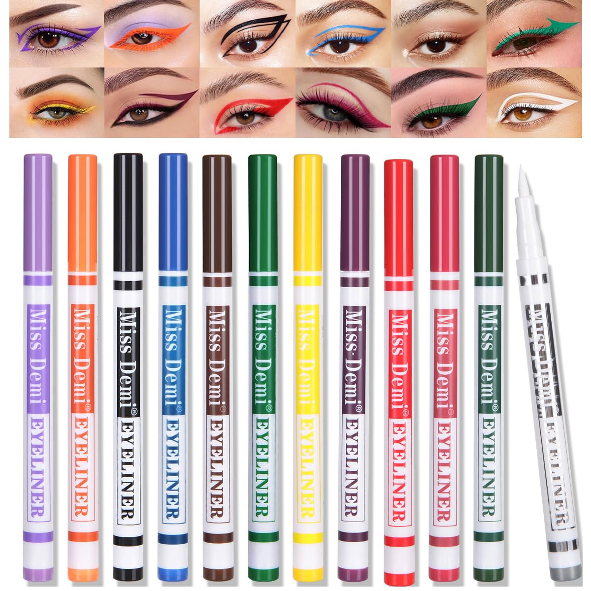 Miss Demi Colored Eyeliner Set of 12 | Waterproof Color Eyeliner Collection