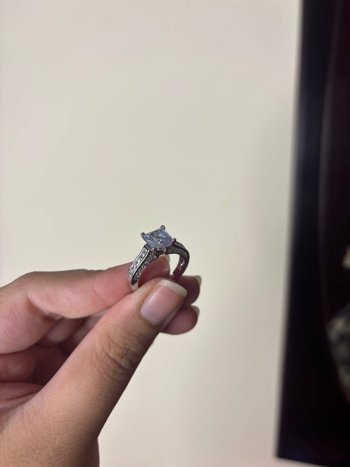 Square Silver Stone Ring Adjustable Size (Stainless Steel, Tarnish Free)