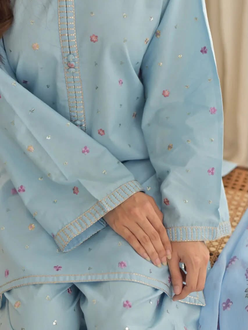 Aqua Embroidered 3 Piece