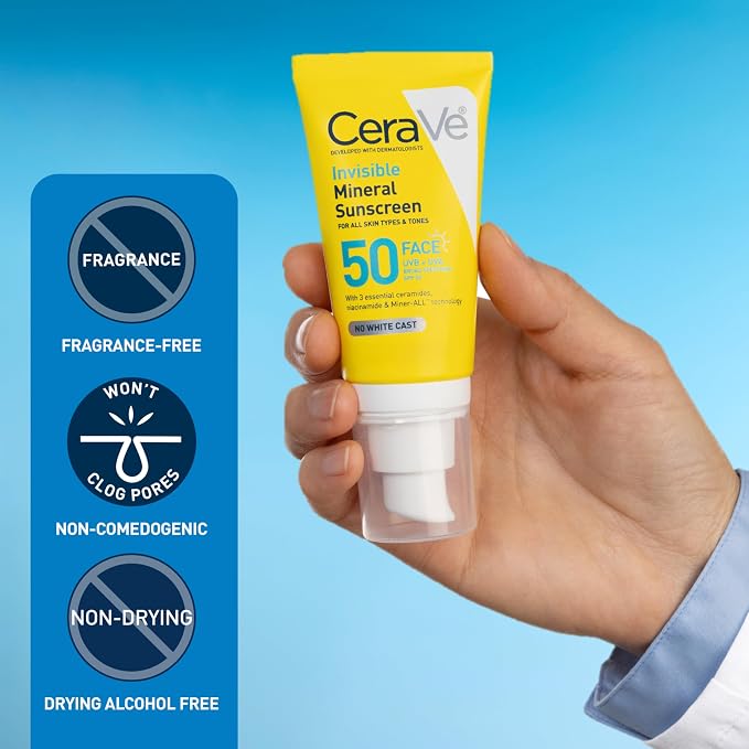 CeraVe Invisible Mineral Sunscreen SPF 50 48ml | Zinc Oxide Face Sunscreen