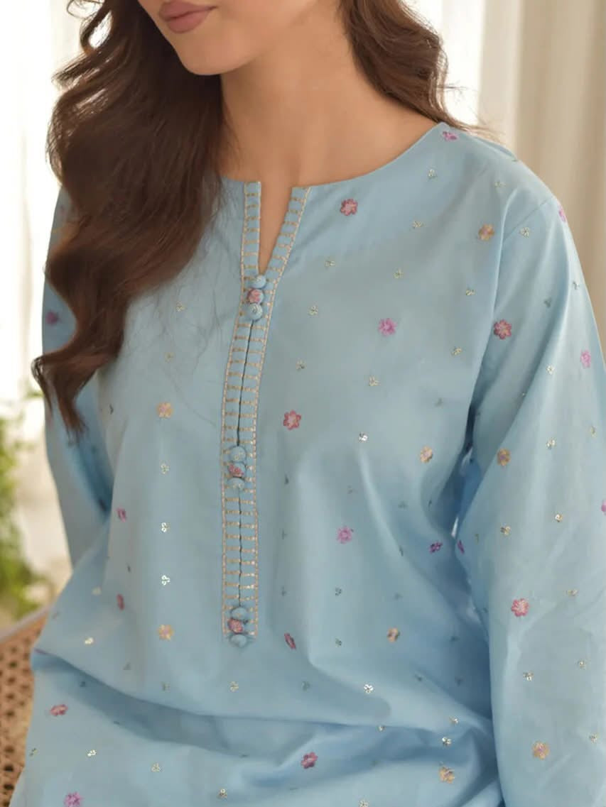 Aqua Embroidered 3 Piece