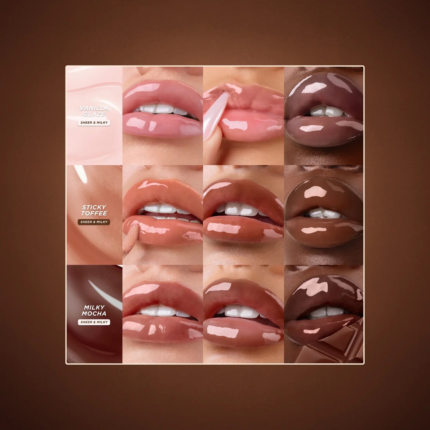 Gisou Glazed Lips Trio | Vanilla Glaze, Sticky Toffee & Milky Mocha Lip Gloss Set