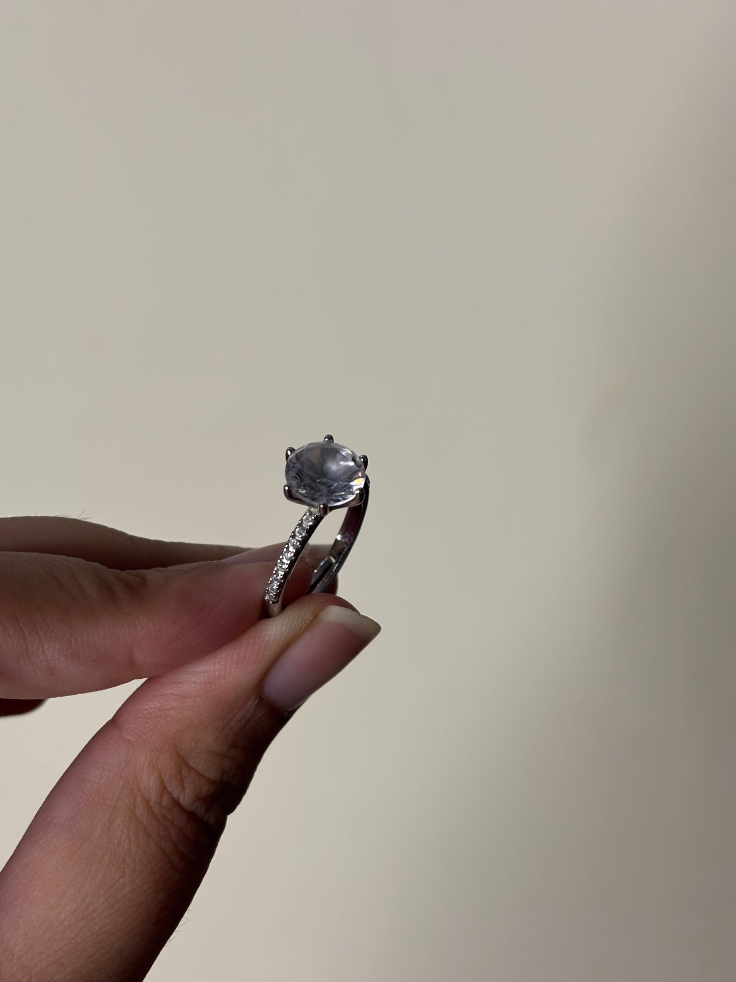 Round Silver Stone Ring Adjustable Size (Stainless Steel, Tarnish Free)