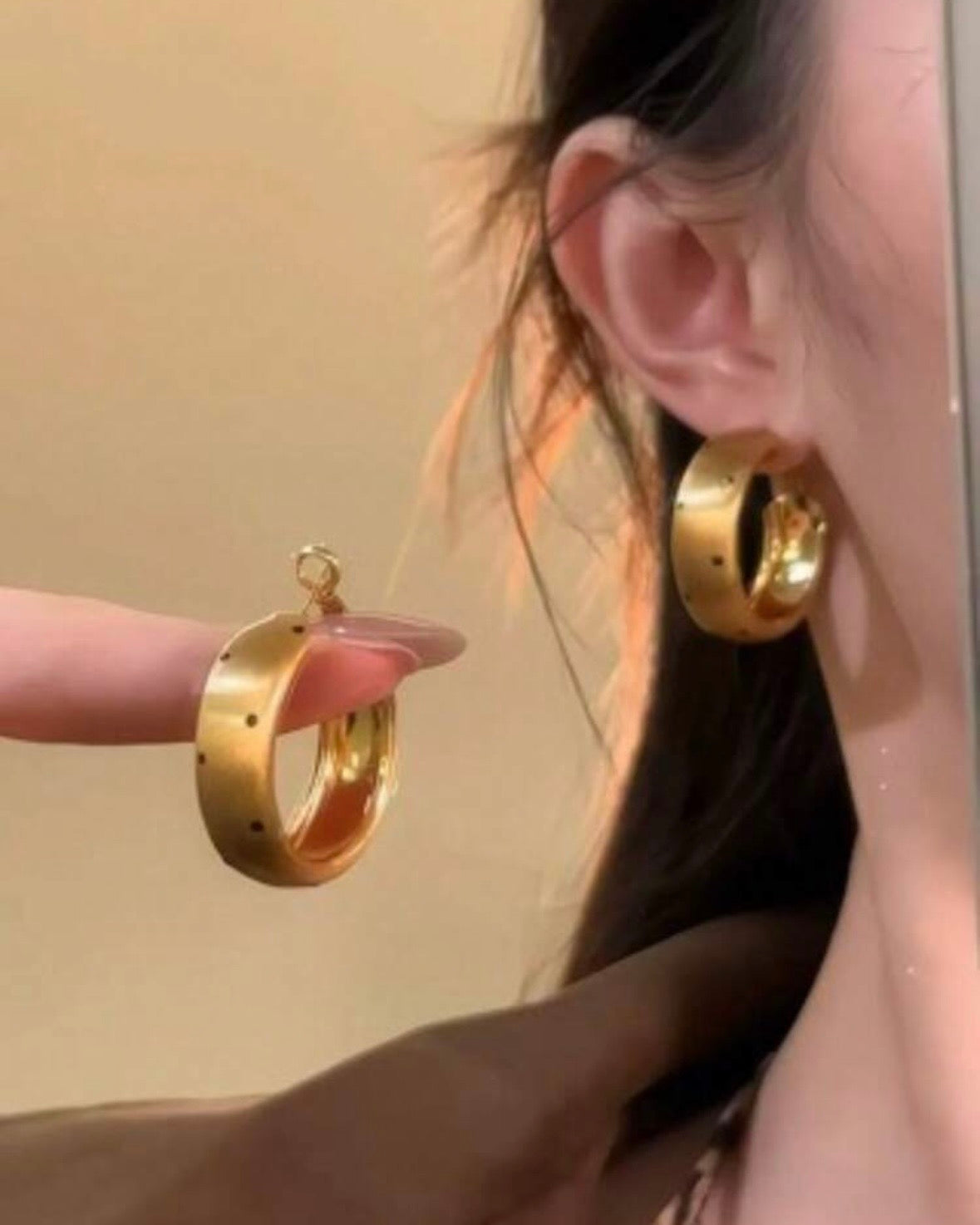 Polka Dot Gold Hoops