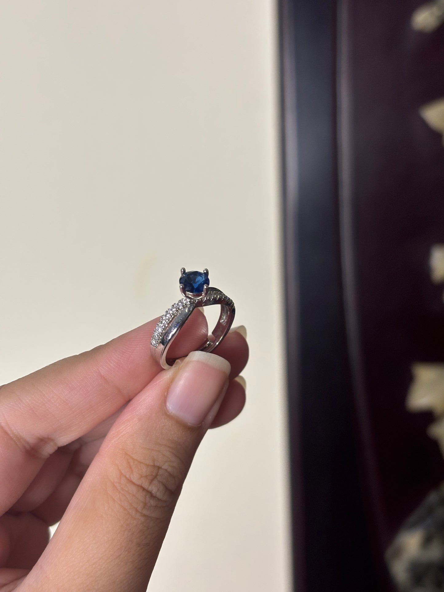 Blue Round Stone Ring Adjustable Size (Stainless Steel, Tarnish Free)