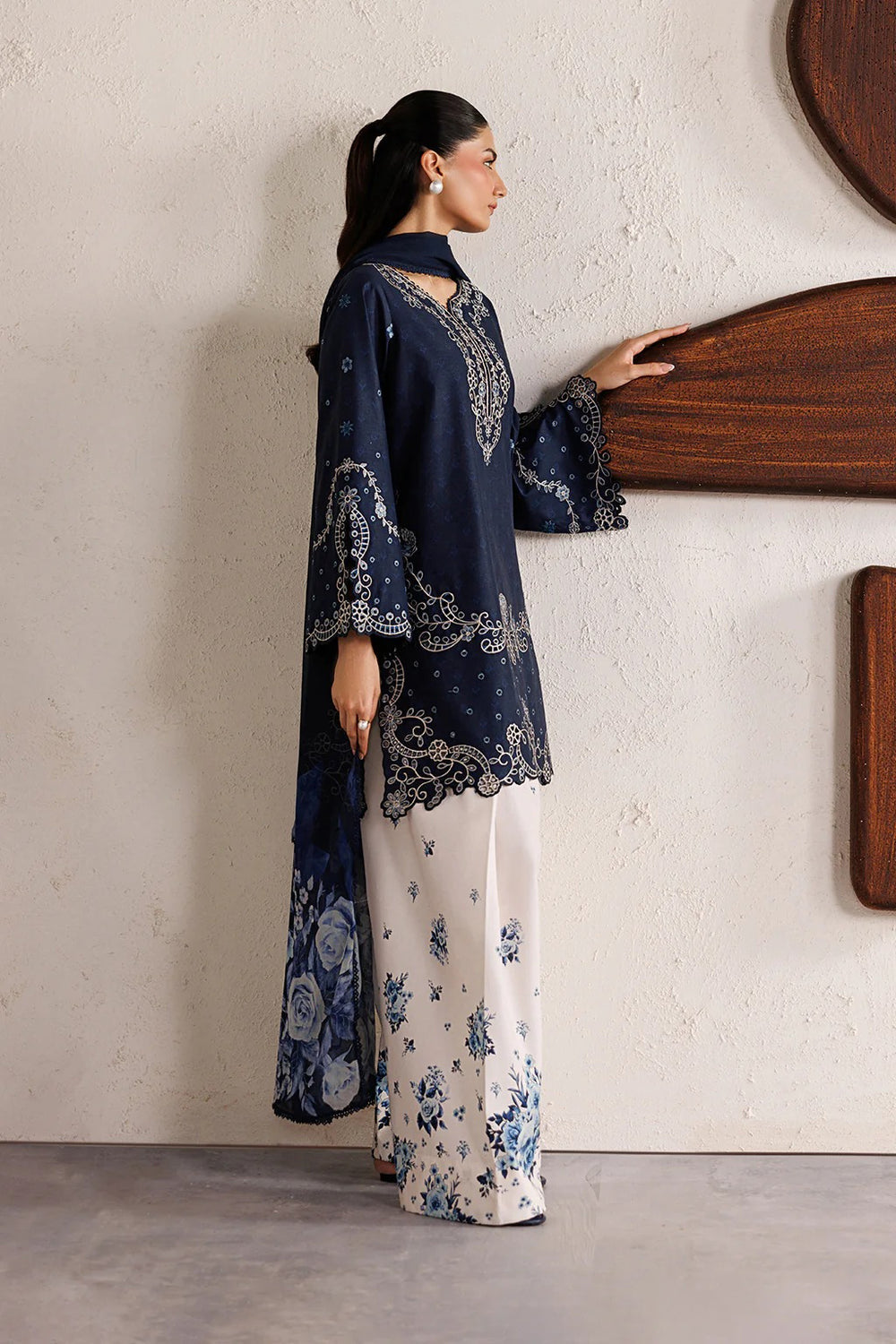 Sapphire Bloom 3pc Embroidered Farshi Set