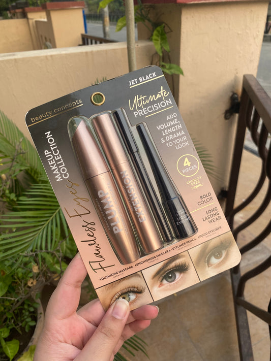 Beauty Concepts Flawless Eyes Ultimate Precision Jet Black Set VOLUMIZING MASCARA • LENGTHENING MASCARA • EYELINER PENCIL • LIQUID EYELINER
