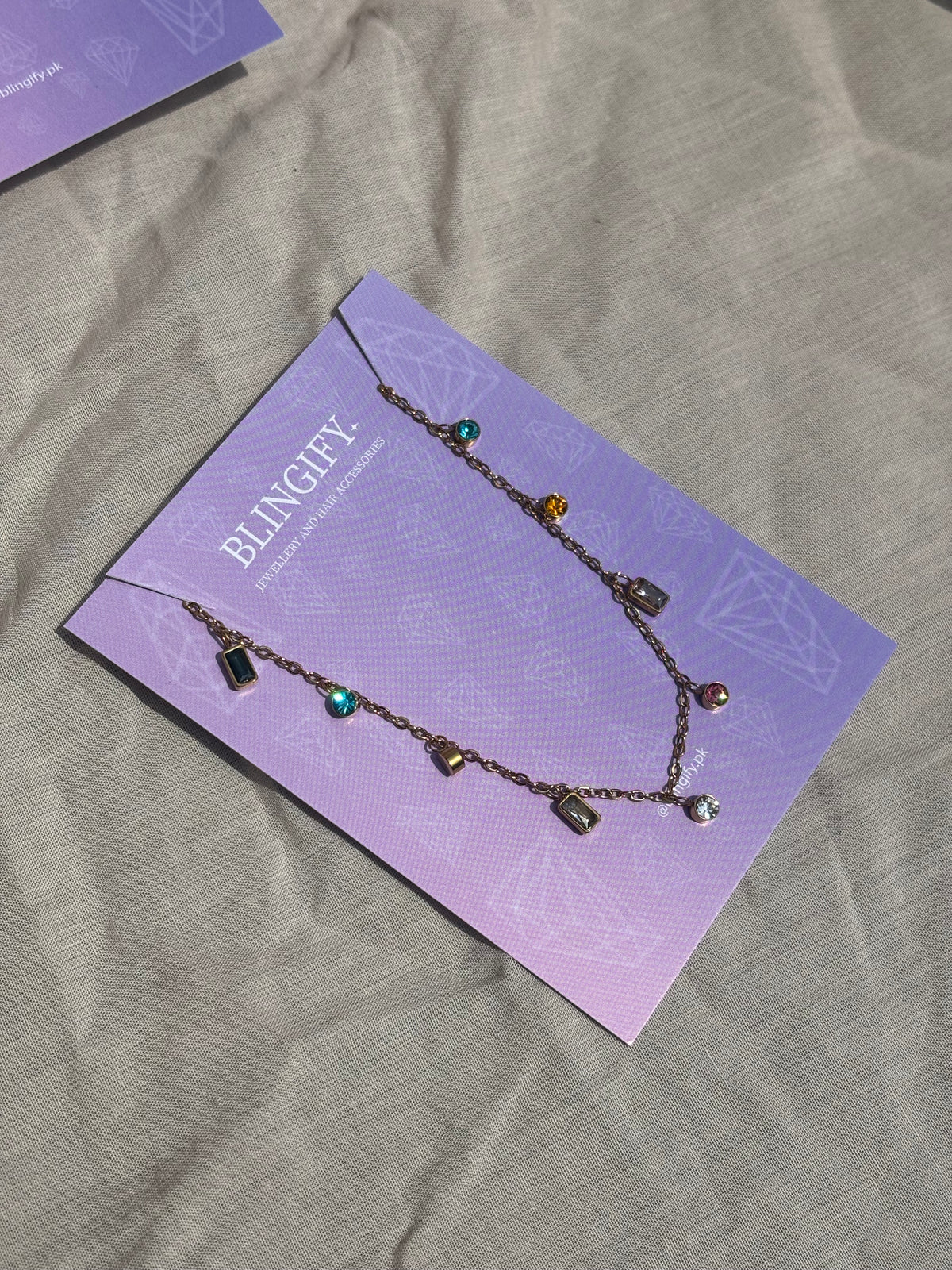 Colourful Stone Necklace (Stainless Steel, Tarnish Free)