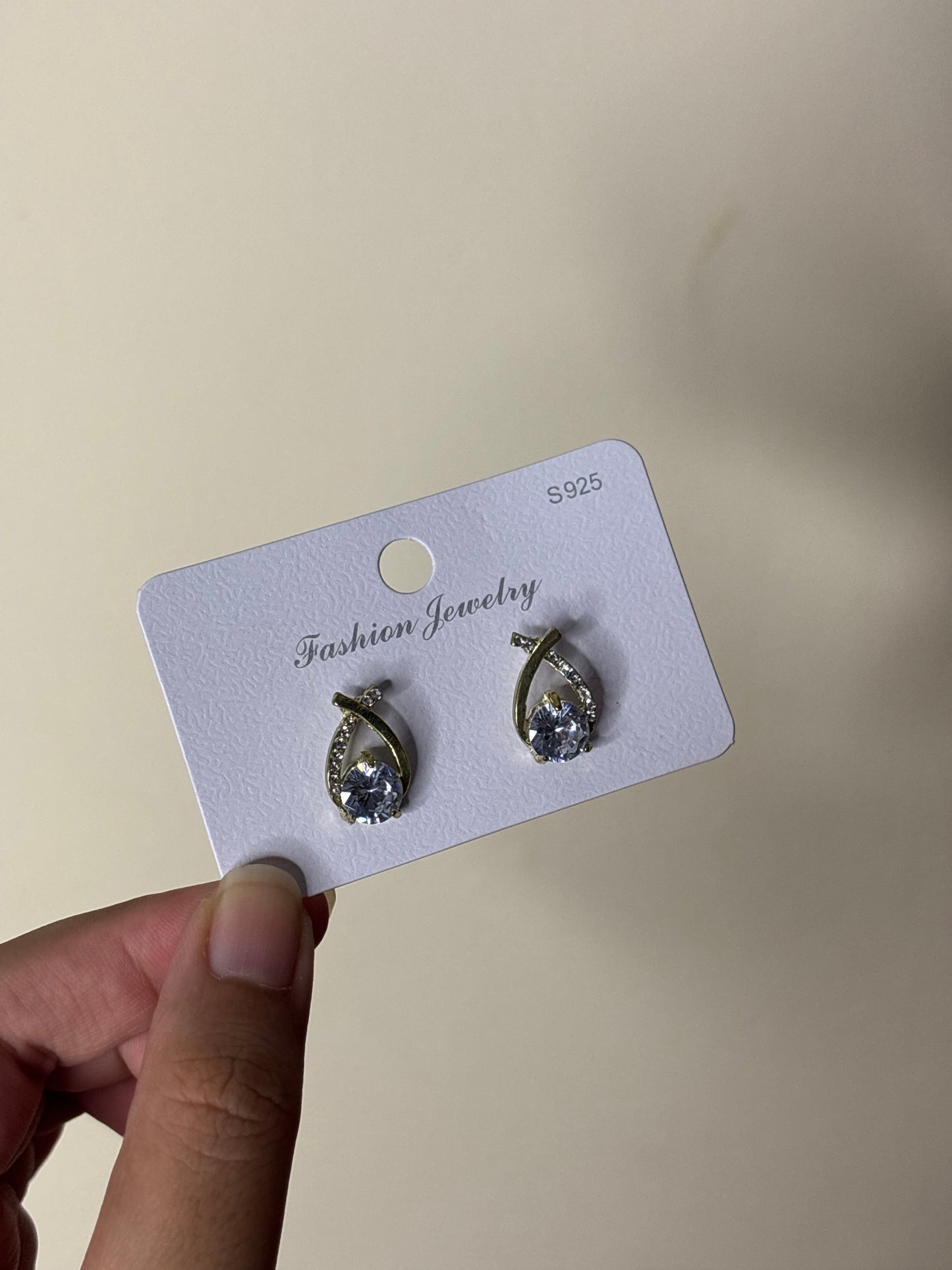 Gold Oval Earrings with Silver Stone (Sterling Silver 925)