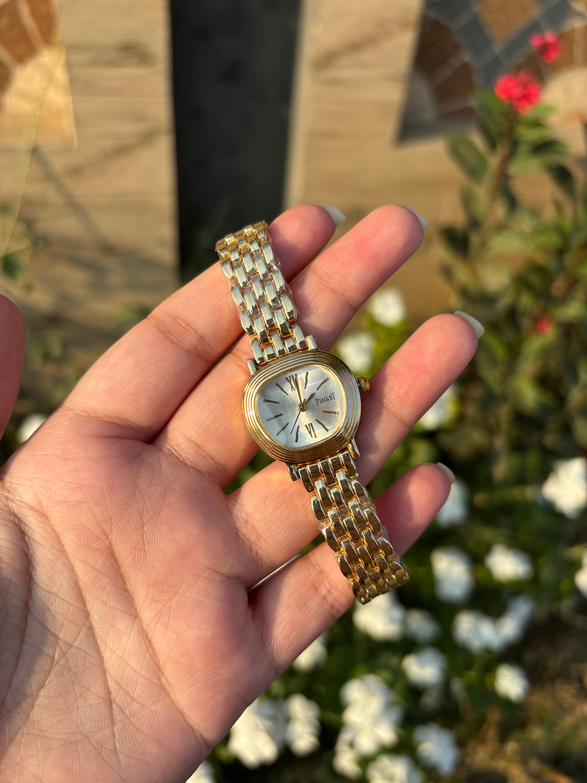 Irregular White Dial Gold Watch
