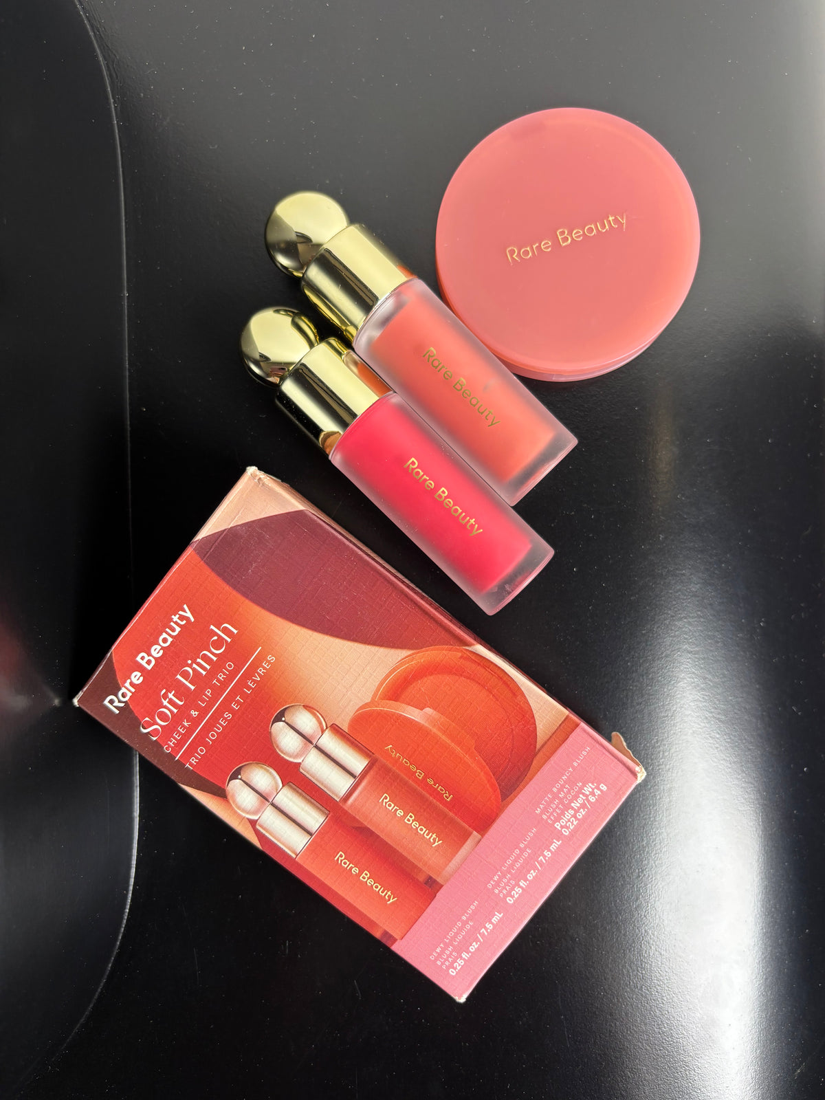 Rare Beauty Soft Pinch Cheek & Lip Trio (Shade Lucky & Happy in Liquid Blush. Shade Hope in Matte Bouncy Blush)