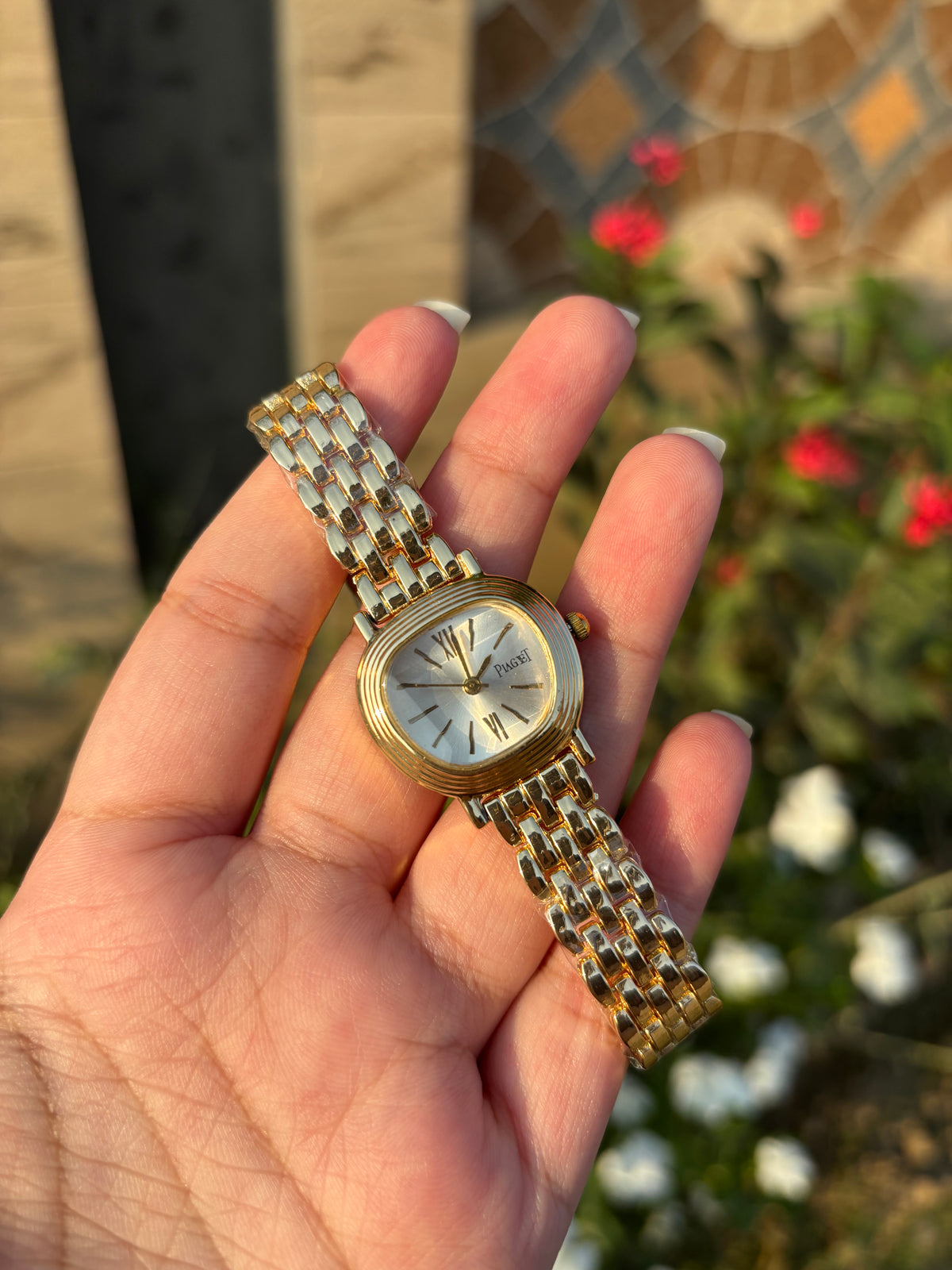 Irregular White Dial Gold Watch