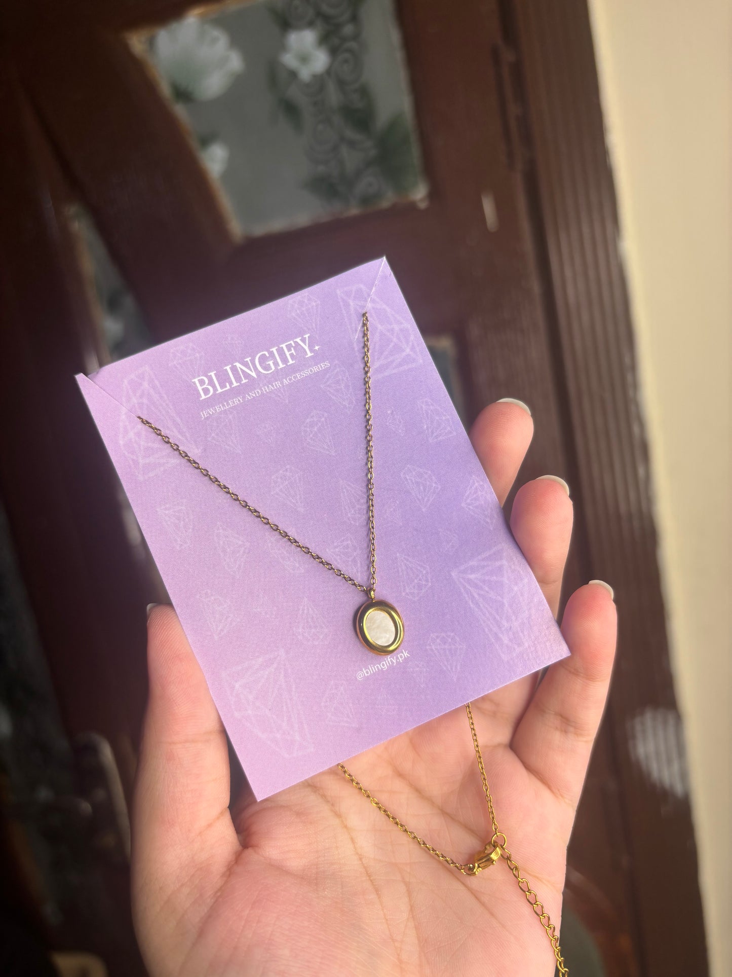 White Oval Stone Pendant (Stainless Steel, Tarnish Free)
