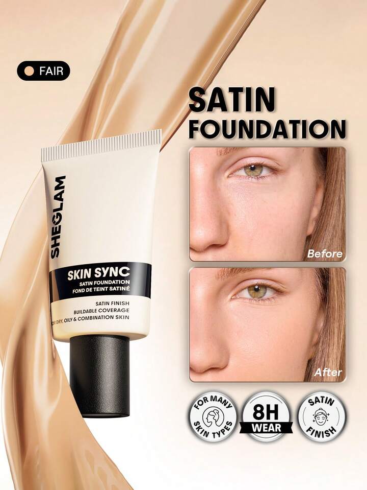 SHEGLAM Skin SYNC Satin Base Fair 30g | Satin Finish Foundation