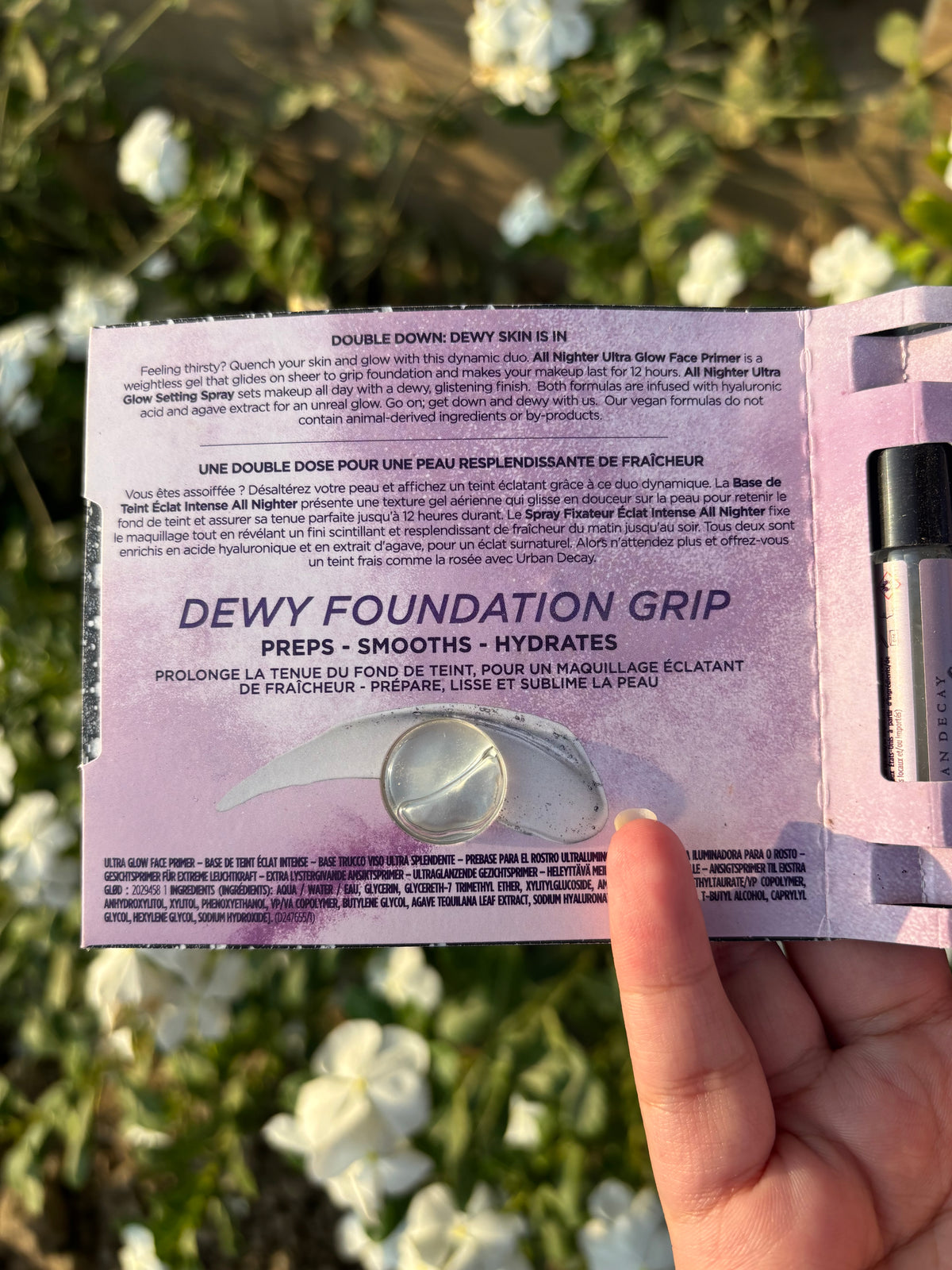 Urban Decay All Nighter Ultra Glow Long Lasting Makeup Setting Spray + Face Primer Dewy Foundation Grip Sample Size