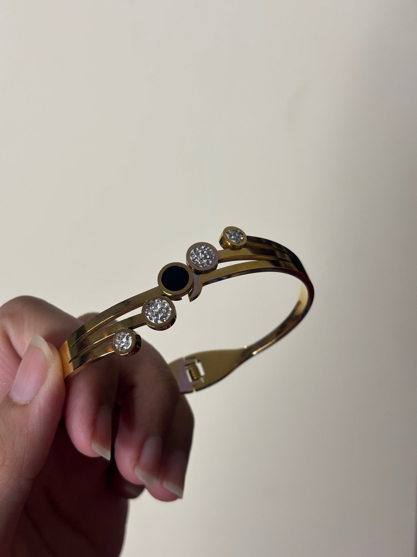 Black & Silver Stone HandCuff / Bangle (Stainless Steel, Tarnish Free)