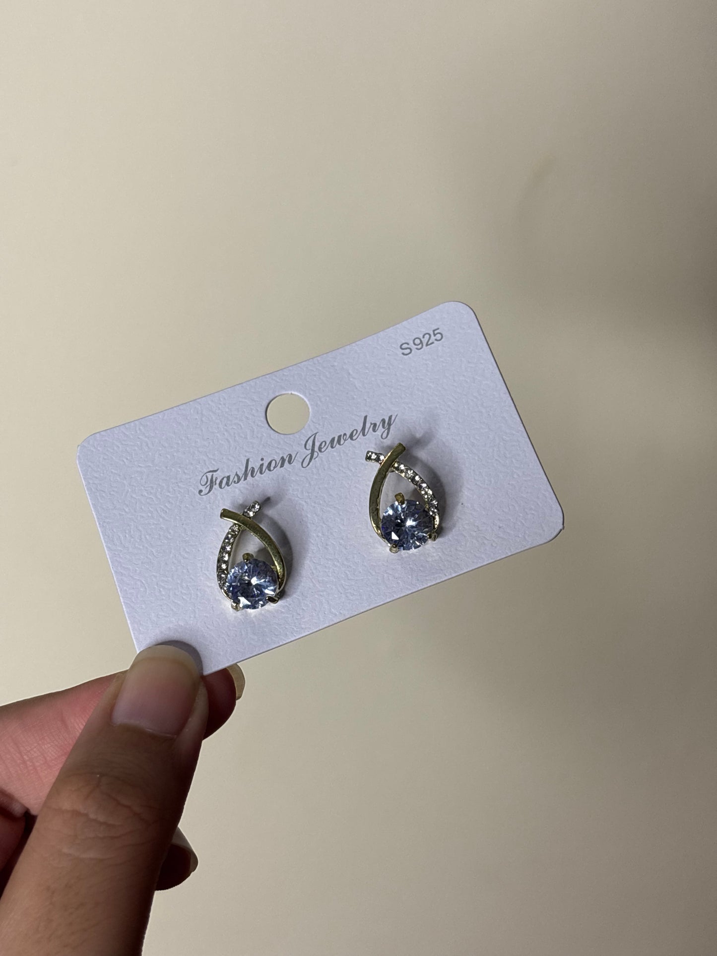 Gold Oval Earrings with Silver Stone (Sterling Silver 925)