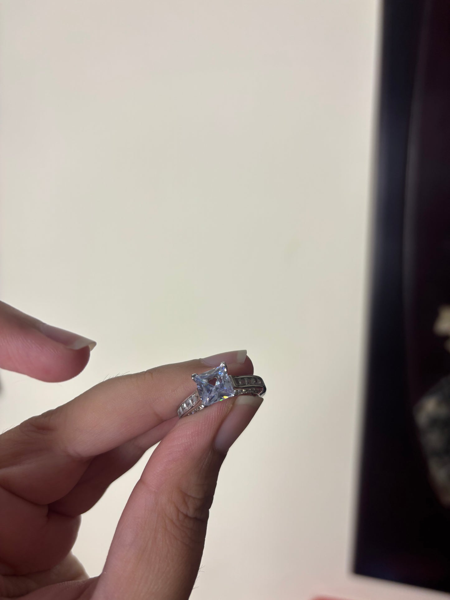 Square Silver Stone Ring Adjustable Size (Stainless Steel, Tarnish Free)